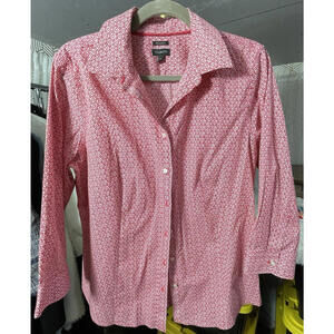 Talbots Women's Wrinkle Resistant Red White Print Button Down Top Sz 14